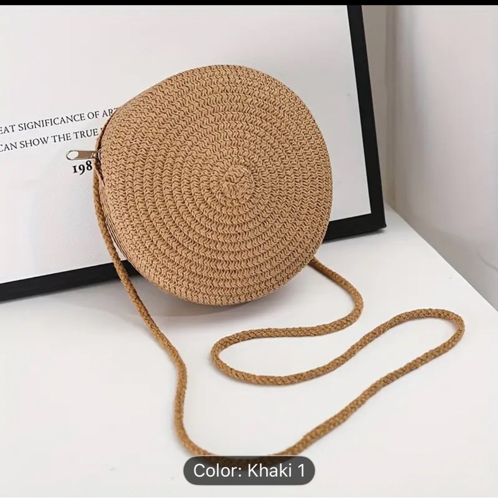 Khaki Woven Round  Mini Crossbody Bag